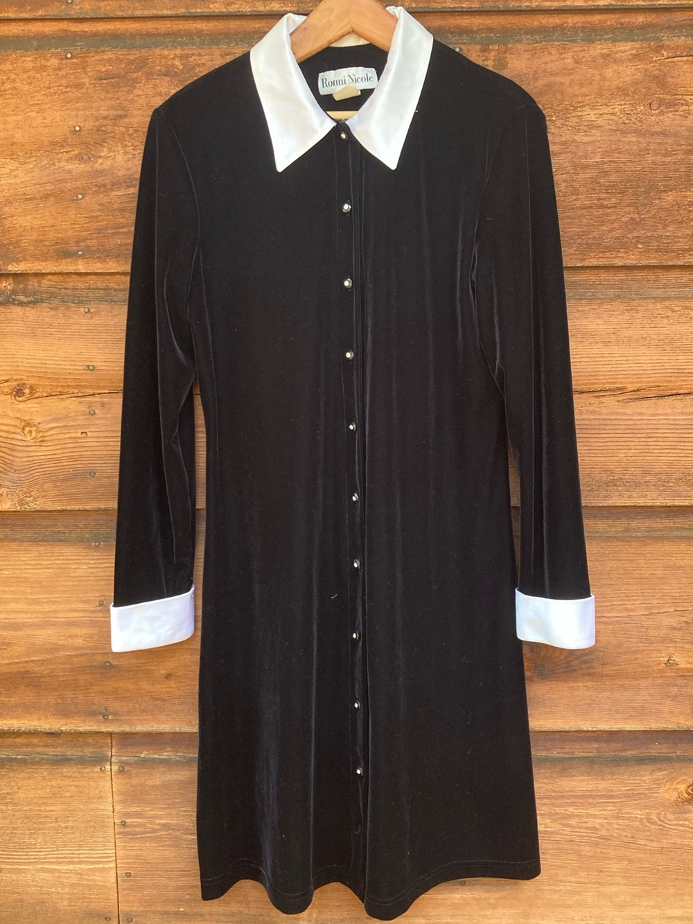 Vintage Velvet Long-Sleeved Dress Satin Collar